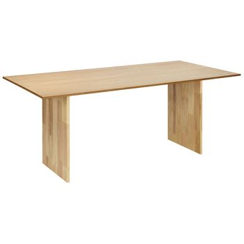 Mesa De Comedor Rectangular Con Tablero Chapado Acabado Natural Patas De Madera Maciza En Color Madera Clara 180 X 90 Cm Moora - Madera Clara