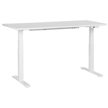 Escritorio De Altura Regulable Eléctrico Oficina Moderna Patas Cuadradas 160 X 72 Cm Tablero Blanco Soporte De Acero Blanco Destines - Blanco