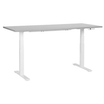 Escritorio De Altura Regulable Eléctrico Oficina Moderna Patas Cuadradas 180 X 80 Cm Tablero Gris Soporte De Acero Blanco Destines - Gris