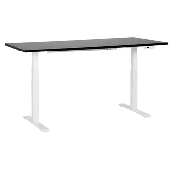 Escritorio De Altura Regulable Eléctrico Oficina Moderna Patas Cuadradas 180 X 80 Cm Tablero Negro Soporte De Acero Blanco Destines - Negro