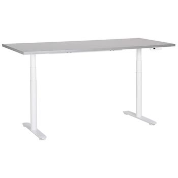 Escritorio De Altura Regulable Eléctrico Diseño Moderno Patas Redondas 180 X 72 Cm Tablero Gris Soporte De Acero Blanco Destinas - Gris