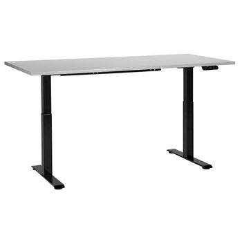 Escritorio De Altura Regulable Eléctrico Oficina Moderna Patas Cuadradas 180 X 80 Cm Tablero Gris Soporte De Acero Negro Destines - Gris