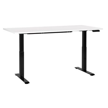 Escritorio De Altura Regulable Eléctrico Oficina Moderna Patas Cuadradas 160 X 72 Cm Tablero Blanco Soporte De Acero Negro Destines - Blanco