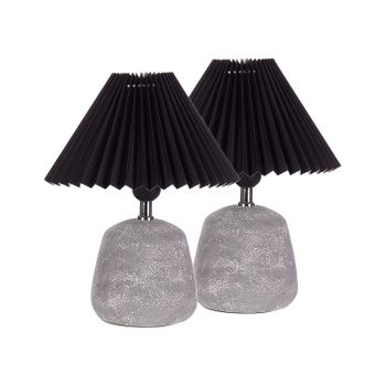 Conjunto De 2 Lámparas De Mesa De Cerámica Mesita De Noche Pantalla Sintética De Cúpula Plisada Gris Y Negro Zeyi - Negro