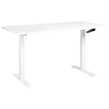 Escritorio De Altura Regulable Manualmente Oficina Moderna Patas Cuadradas 160 X 72 Cm Tablero Blanco Soporte De Acero Blanco Destines - Blanco