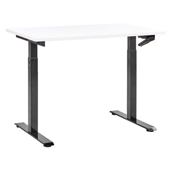 Escritorio De Altura Regulable Manualmente Oficina Moderna Patas Cuadradas 120 X 72 Cm Tablero Blanco Soporte De Acero Negro Destines - Blanco