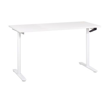 Escritorio De Altura Regulable Manualmente Oficina Moderna Patas Redondas 160 X 72 Cm Tablero Blanco Soporte De Acero Blanco Destinas - Blanco