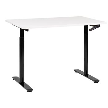 Escritorio De Altura Regulable Manualmente Oficina Moderna Patas Redondas 120 X 72 Cm Tablero Blanco Soporte De Acero Negro Destinas - Blanco