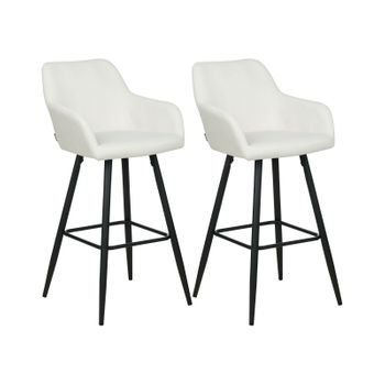 Conjunto De 2 Sillas De Bar De Estilo Moderno En Color Blanco Crema Fabricadas En Terciopelo Con Patas De Metal Casmalia - Blanco