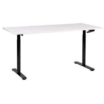 Escritorio De Altura Regulable Manualmente Oficina Moderna Patas Redondas 160 X 72 Cm Tablero Blanco Soporte De Acero Negro Destinas - Blanco