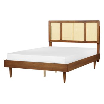 Cama Con Somier Moderno Cabecero Trenza Vienesa Madera De Caucho Clara 140 X 200 Cm Auray - Madera Clara