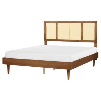 Cama Con Somier Moderno Cabecero Trenza Vienesa Madera De Caucho Clara 160 X 200 Cm Auray - Madera Clara