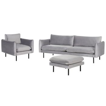 Conjunto De Sala De Estar 3 Plazas Estilo Retro Moderno Sofá Sillón Otomana De Terciopelo Gris Patas Negras Vinterbro - Gris