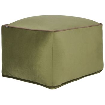 Puf Reposapiés De Terciopelo Con Relleno De Eps Patrón Cuadrado De Estilo Moderno Boho De Tela Verde Oliva Dareyn - Verde