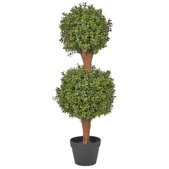 Planta Artificial En Maceta Uso Interior Exterior Decoración De Plástico Tronco De Madera Con Maceta Negra 92 Cm Buxus Ball Tree - Verde