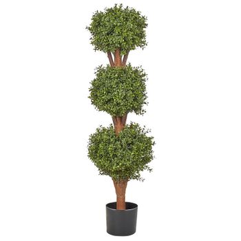 Planta Artificial En Maceta Uso Interior Exterior Decoración De Plástico Tronco De Madera Con Maceta Negra 120 Cm Buxus Ball Tree - Verde