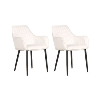 Moderno Conjunto De 2 Sillas De Comedor De Terciopelo Puntadas Verticales Patas De Metal Retro Glamour Blanco Crema Wellston - Blanco