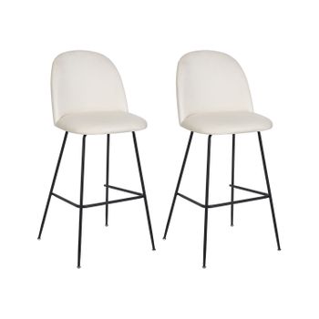 Conjunto De 2 Sillas De Bar Tapizadas En Terciopelo Blanco Crema Marco De Acero Negro Altura Del Mostrador Muebles De Comedor De Diseño Arcola - Blanco