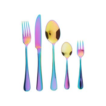 Cubertería Moderna Conjunto 30 Cubiertos Para 6 Personas Cuchillo Tenedor Cuchara Cucharilla Tenedor Para Postre Acero Inoxidable Multicolor Fusilli - Multicolor