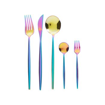 Cubertería Moderna Conjunto 30 Cubiertos Para 6 Personas Cuchillo Tenedor Cuchara Cucharilla Tenedor Para Postre Acero Inoxidable Multicolor Rigatoni - Multicolor