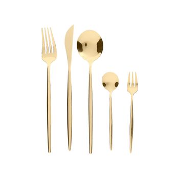 Cubertería Moderna Conjunto 30 Cubiertos Para 6 Personas Cuchillo Tenedor Cuchara Cucharilla Tenedor Para Postre Acero Inoxidable Dorado Rigatoni - Dorado