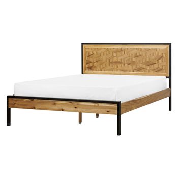 Cama Con Somier De Listones Clásica Moderna Con Cabecero Base Y Patas De Metal 140 X 200 Cm Ervillers - Madera Clara