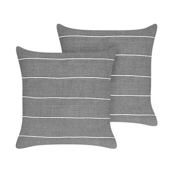 Lote De 2 Cojines De Lino De Algodón Con Estampado De Rayas En Color Gris Y Blanco 50 X 50 Cm Milas - Gris