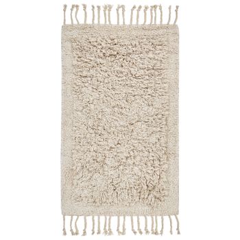 Alfombrilla De Baño Moderna De Algodón Forma Rectangular 50 X 80 Cm Flecos Accesorios De Baño Beige Oltan - Beige