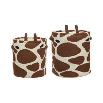 Conjunto De 2 Cestas De Almacenaje Juguetes Infantil Jirafa Con Asas Algodón Beige Y Marrón Pomang - Naranja