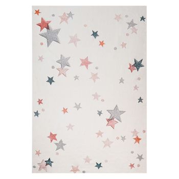 Alfombra De Habitación Infantil 140 X 200 Cm Sala De Juegos Estampado Estrellas Multicolor Y Blanco Alpoud - Blanco