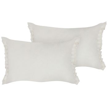 Conjunto De 2 Modernos Cojines Decorativos De Lino Con Volantes Y Lazos 30x45 Cm Blanco Crema Sassafras - Blanco