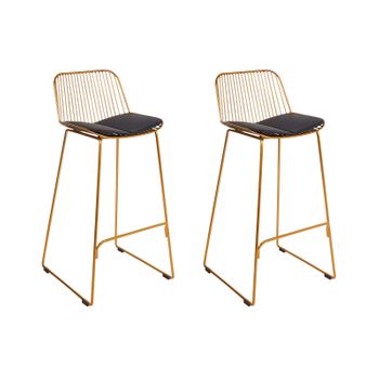 Conjunto De 2 Sillas De Bar De Metal Respaldo De Alambre Asiento De Piel Sintética Dorado Pensacola - Dorado