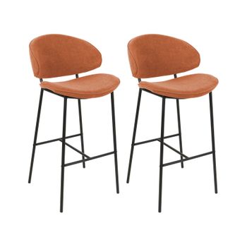 Conjunto De 2 Sillas De Bar Modernas Asiento Tapizado En Tela Respaldo Curvo Sin Reposabrazos Patas Negras Naranja Kiana - Naranja