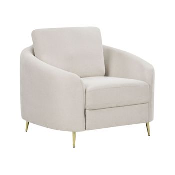 Sillón Retro Tapizado Patas Curvas Doradas Tela Beige Claro Trosa - Beige