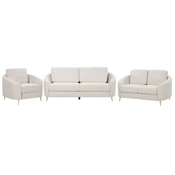 Conjunto De Sala De Estar 6 Plazas 2 Sofás 1 Sillón Tapizado De Tela Beige Claro Trosa - Beige