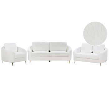 Conjunto De Sala De Estar 6 Plazas 2 Sofás 1 Sillón Tapizado De Bouclé Blanco Trosa - Blanco