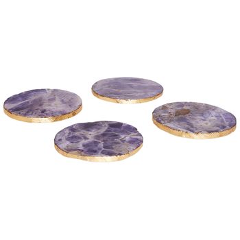 Conjunto De 4 Posavasos De Piedra De Ágata Redondos De 10 Cm Con Detalles Dorados Violeta Resen - Violeta