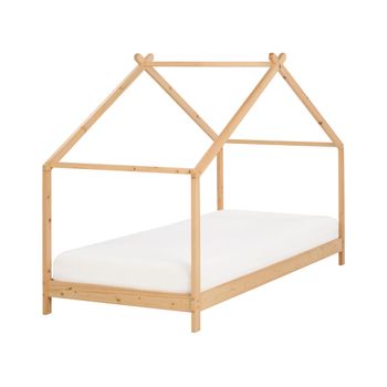 Cama Infantil Con Dosel Y Somier De Madera De Pino Clara 90 X 200 Cm Orlu - Madera Clara