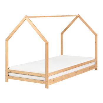 Cama Infantil Con Dosel Y Somier De Madera De Pino Clara 90 X 200 Cm Appy - Madera Clara