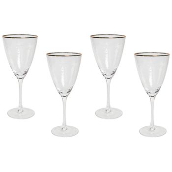 Conjunto De 4 Copas De Vino Sopladas A Mano Borde Dorado 38 Cl Topaz - Transparente