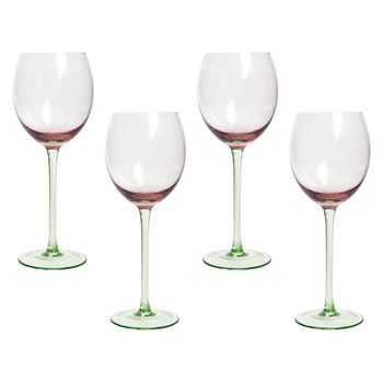 Conjunto De 4 Copas De Vino Sopladas A Mano Transparente Rosa Y Verde 36 Cl Diopside - Transparente