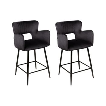 Conjunto De 2 Sillas De Bar Modernas Asiento De Terciopelo Con Reposabrazos Respaldo Acolchado Negro Sanilac - Negro