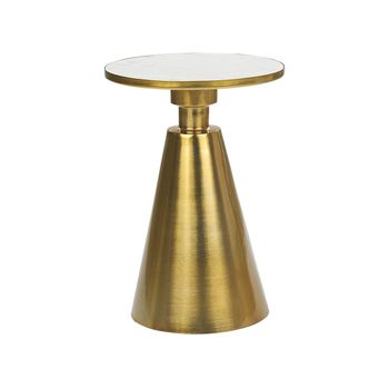 Mesa Auxiliar Redonda De Estilo Moderno Con Tapa De Piedra Y Base De Metal En Color Dorado Y Blanco Andres - Dorado