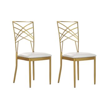 Conjunto De 2 Sillas De Comedor Metal Asiento De Piel Sintética Blanco Dorado Girard - Dorado