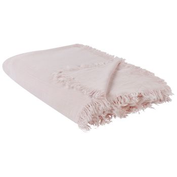 Colcha Ropa De Cama Decorativa Con Flecos Algodón Rosa 150 X 200 Cm Halpola - Rosa