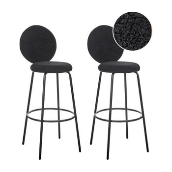 Conjunto De 2 Sillas De Bar De Bouclé Patas De Acero Negro Respaldo Redondo Patas De Tapas Comedor Negro Emery - Negro