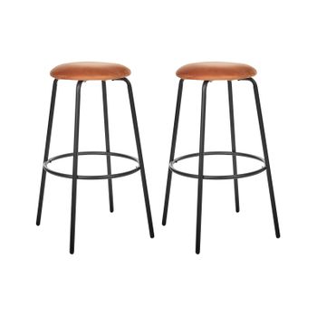 Conjunto De 2 Taburetes De Bar Terciopelo Patas De Acero Negras Sin Reposabrazos Comedor Naranja Morton - Naranja