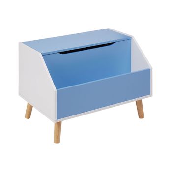 Armario Caja Mdf Madera De Caucho Patas Con Tapas Baúl Infantil Con Estante Azul Casper - Azul