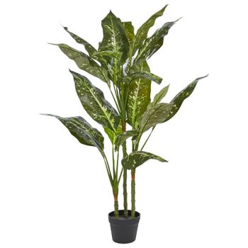 Planta Artificial En Maceta Decoración Interior De Plástico Con Maceta Negra 110 Cm Dieffenbachia - Verde
