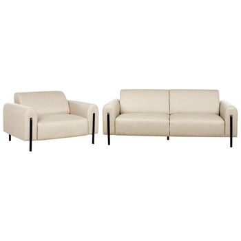 Conjunto De Sala De Estar 3 Plazas Sofá Sillón Tapizado Tela Aspecto Cuero Respaldo Ajustable Patas De Metal Beige Askim - Beige